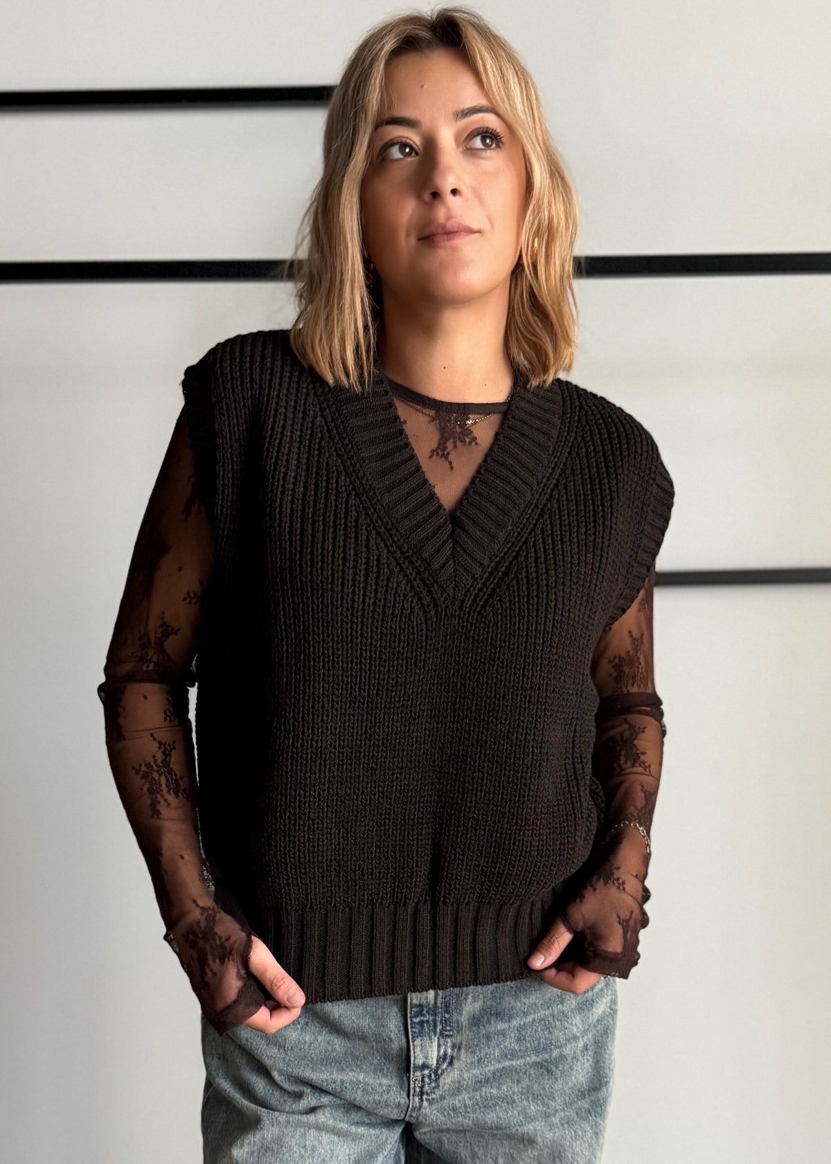 Gilet in maglia moro con scollo V - ZAHJR