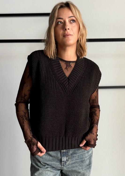 Gilet in maglia moro con scollo V - ZAHJR