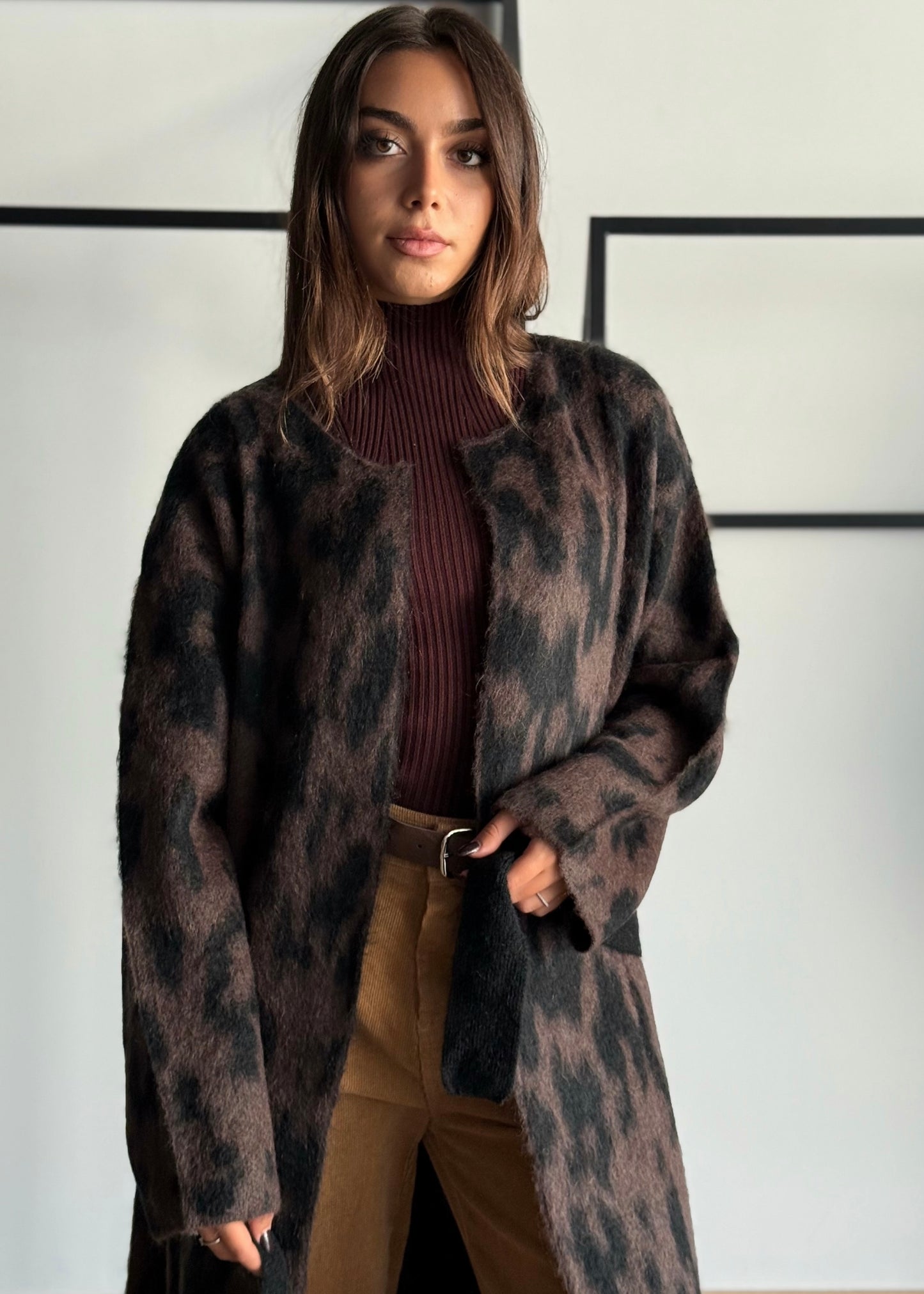 Cardigan lungo animalier -KONTATTO