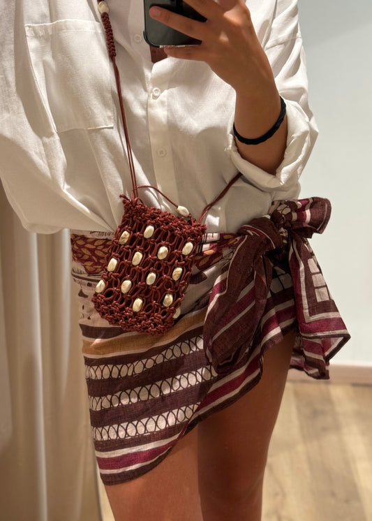Mini Borsa Intreccio Bordeaux con Perline