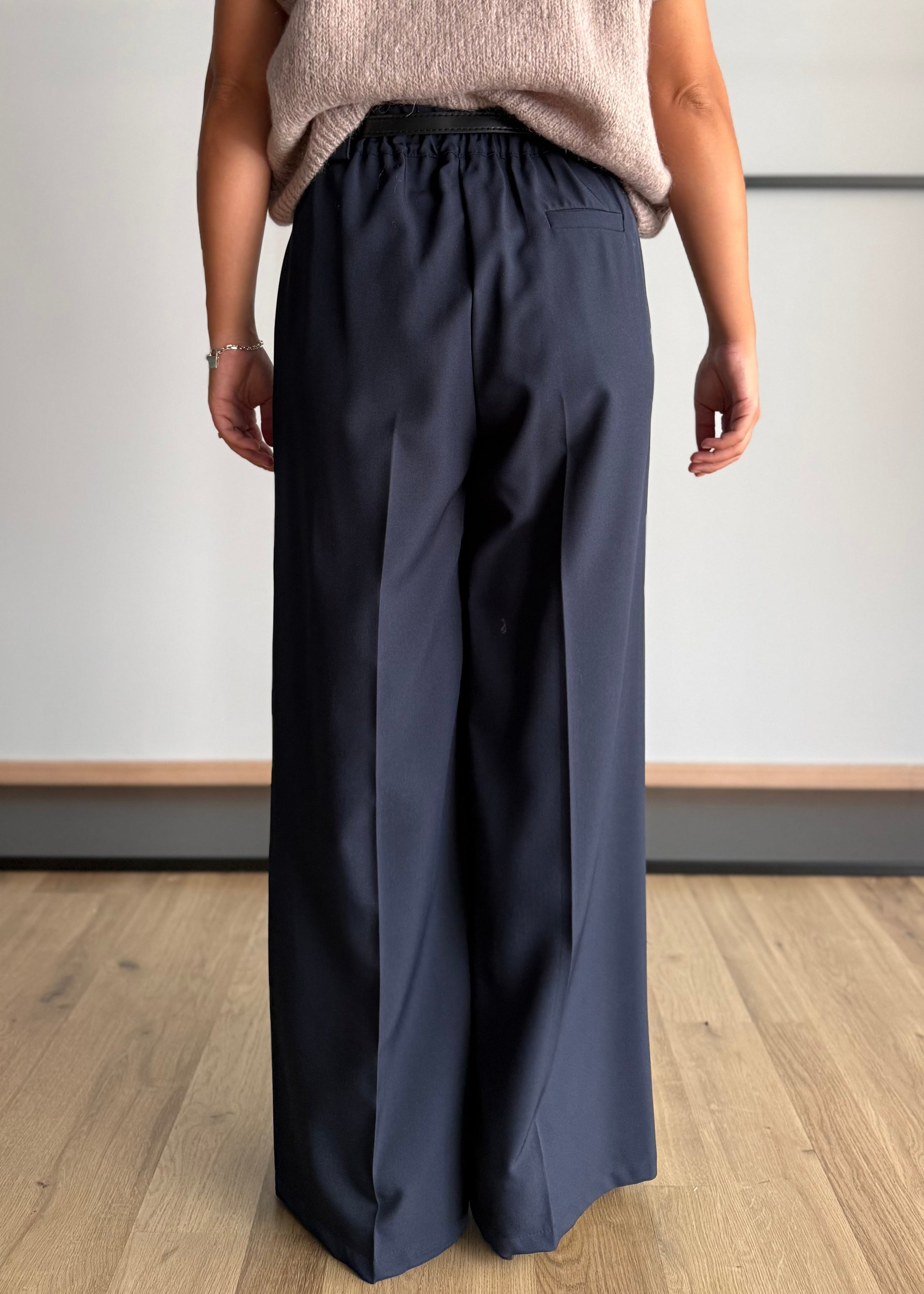 Pantalone blu palazzo con cintura - ZAHJR