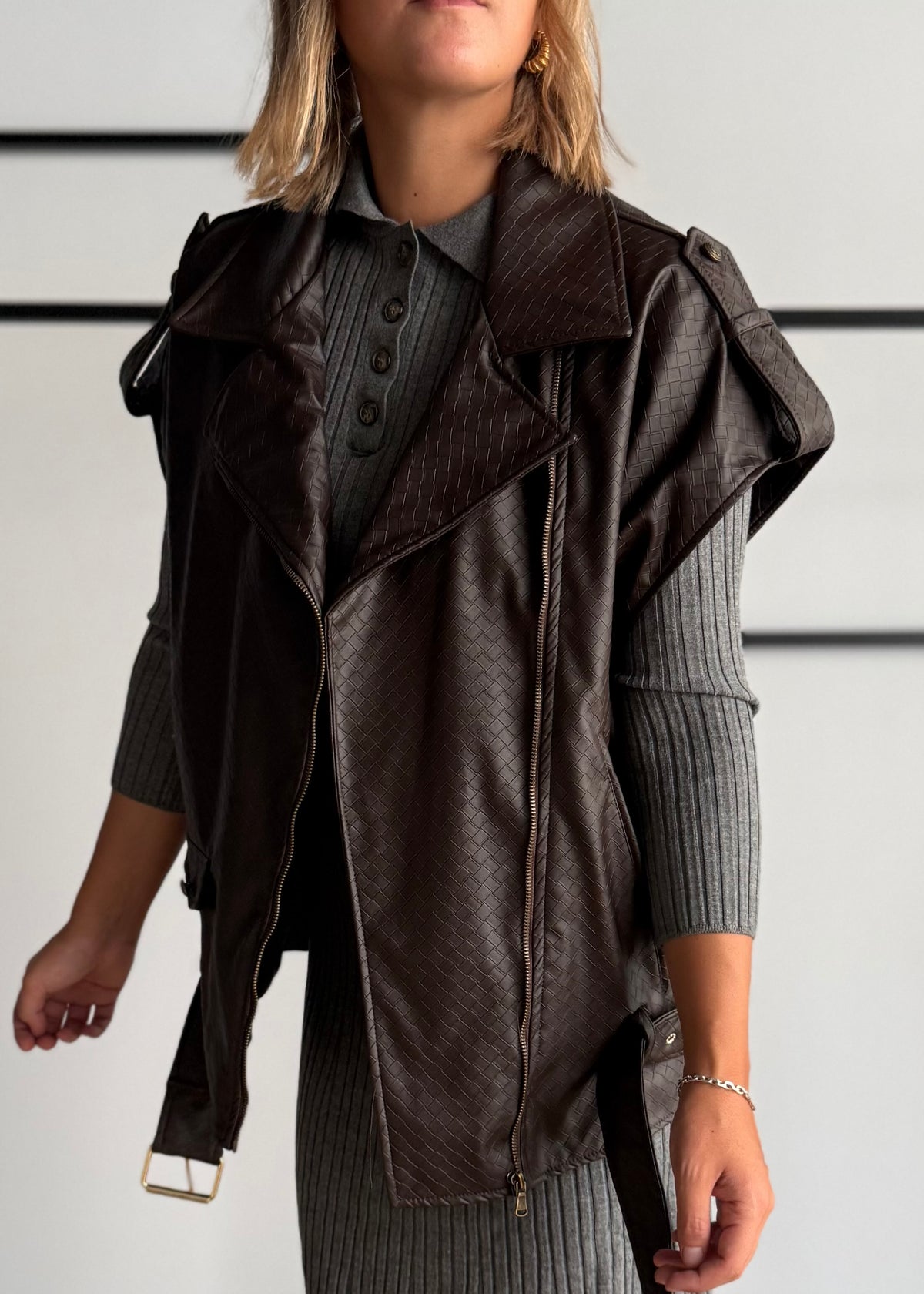 Gilet biker moro effetto pelle intrecciata - ZAHJR