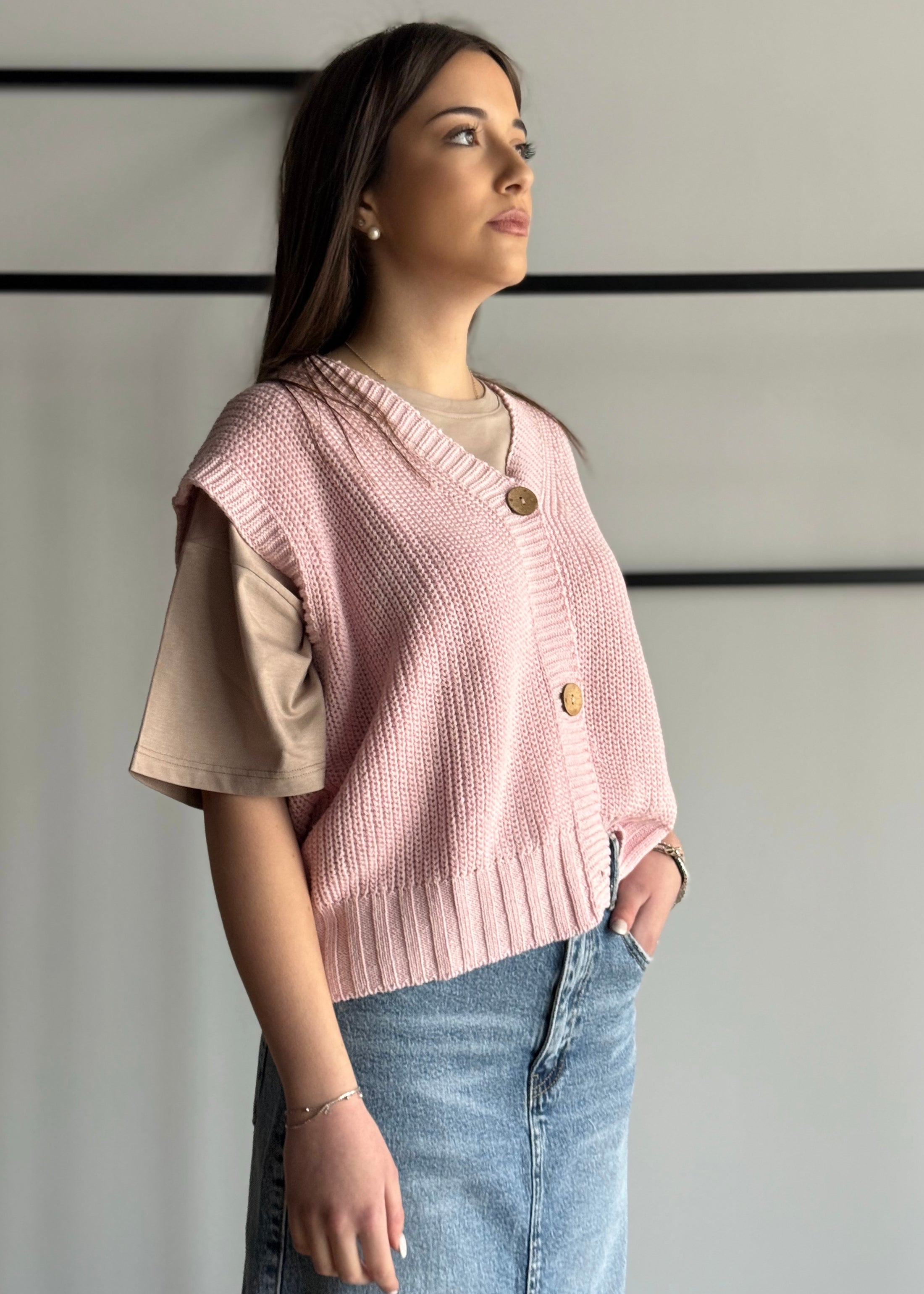 Gilet ZAHJR in maglia con bottoni rosa