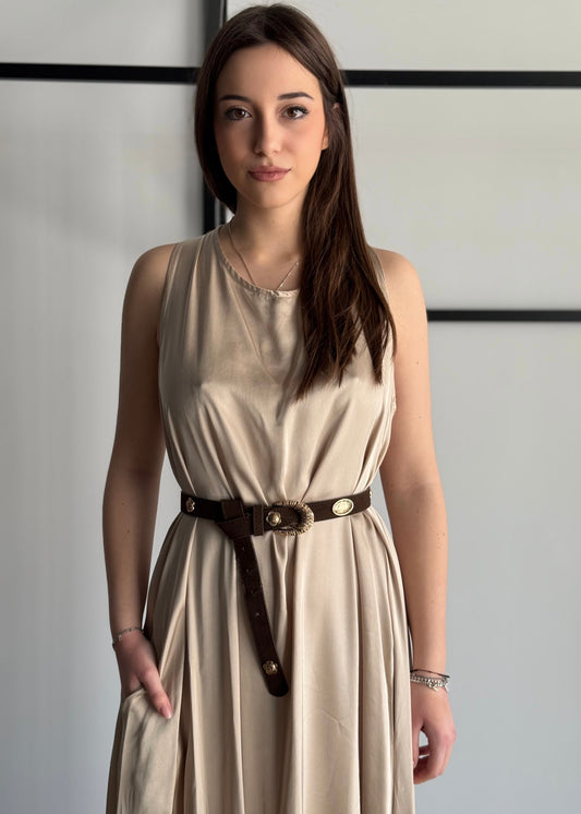 Abito lungo ZAHJR in satin avena
