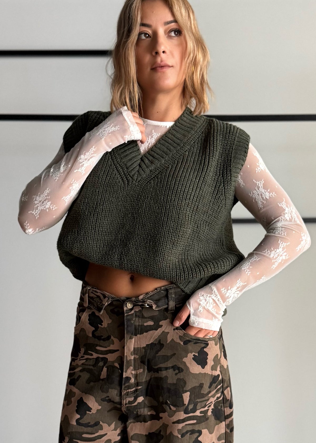 Gilet in maglia militare con scollo V - ZAHJR
